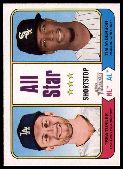 Baseball card of Trea Turner and Tim Anderson from Topps Heritage 2023