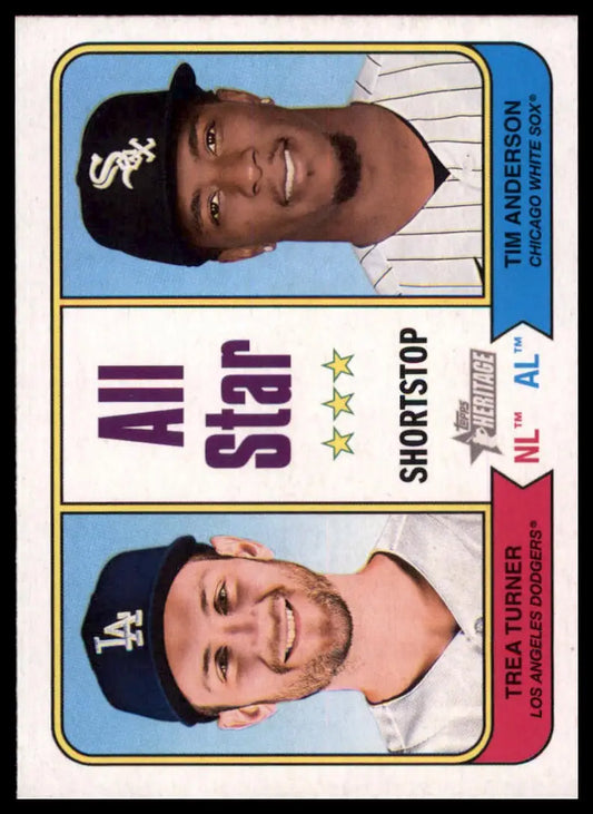 Baseball card of Trea Turner and Tim Anderson from Topps Heritage 2023