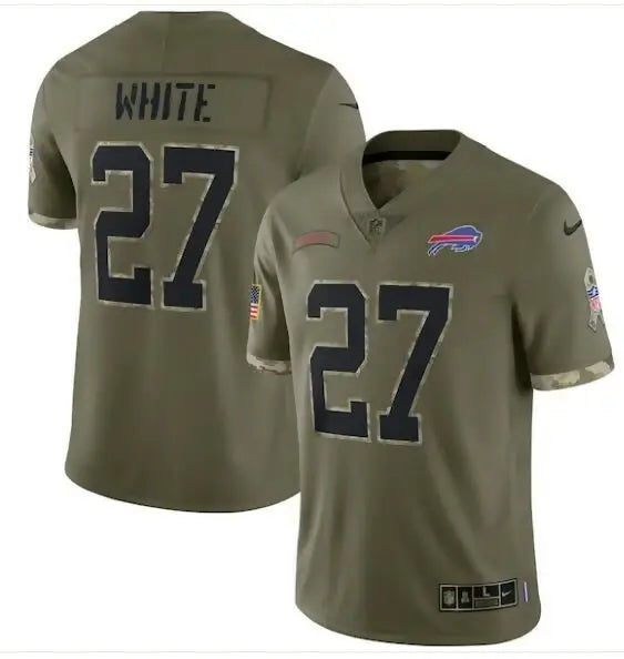 Green Buffalo Bills Tre’Davious White NFL jersey with number 27 displayed in olive color