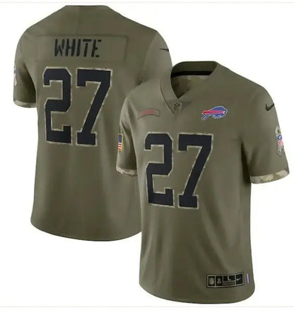 Green Buffalo Bills Tre’Davious White NFL jersey with number 27 displayed in olive color
