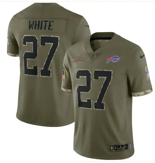 Green Buffalo Bills Tre’Davious White NFL jersey with number 27 displayed in olive color