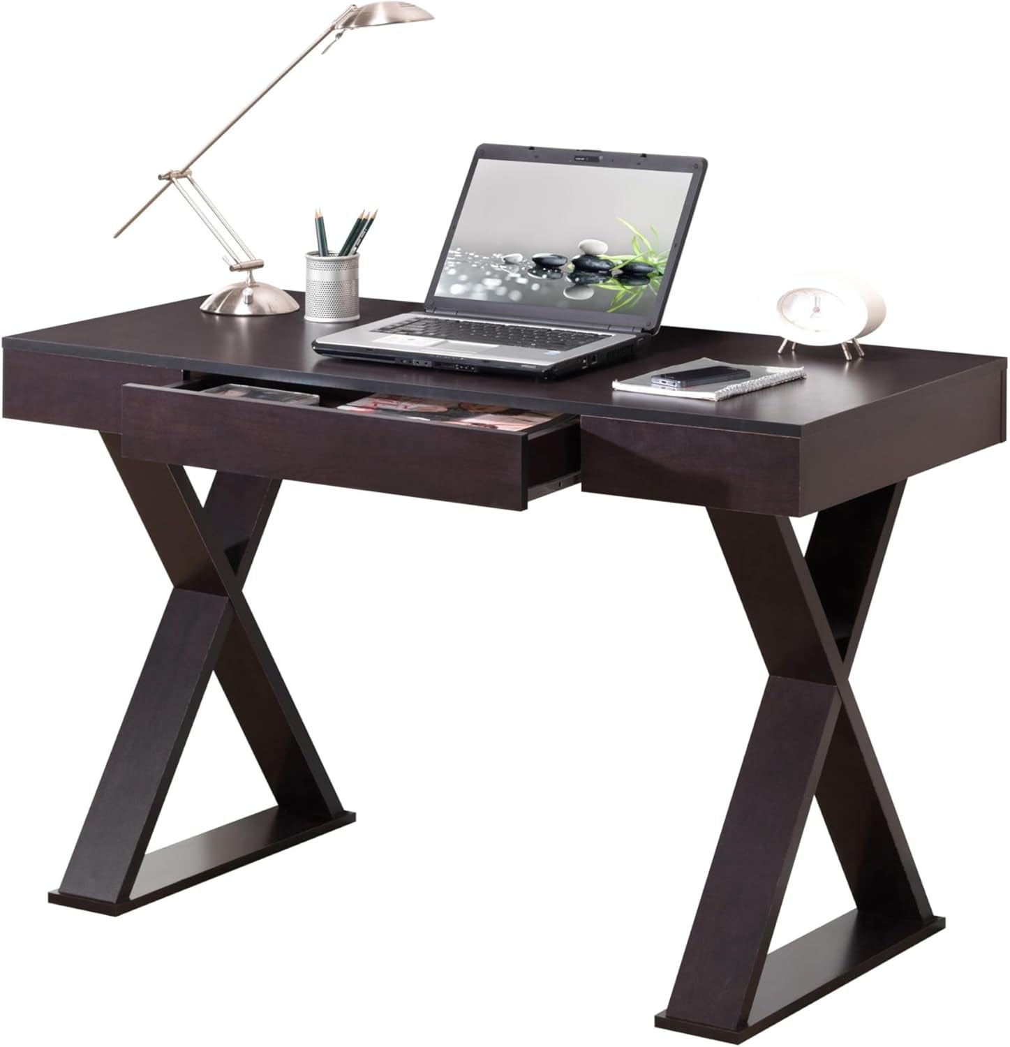 Trendy Espresso Writing Desk with Drawer and Storage-0