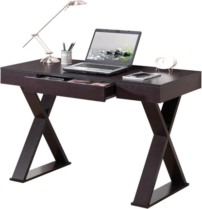 Trendy Espresso Writing Desk with Drawer and Storage-0