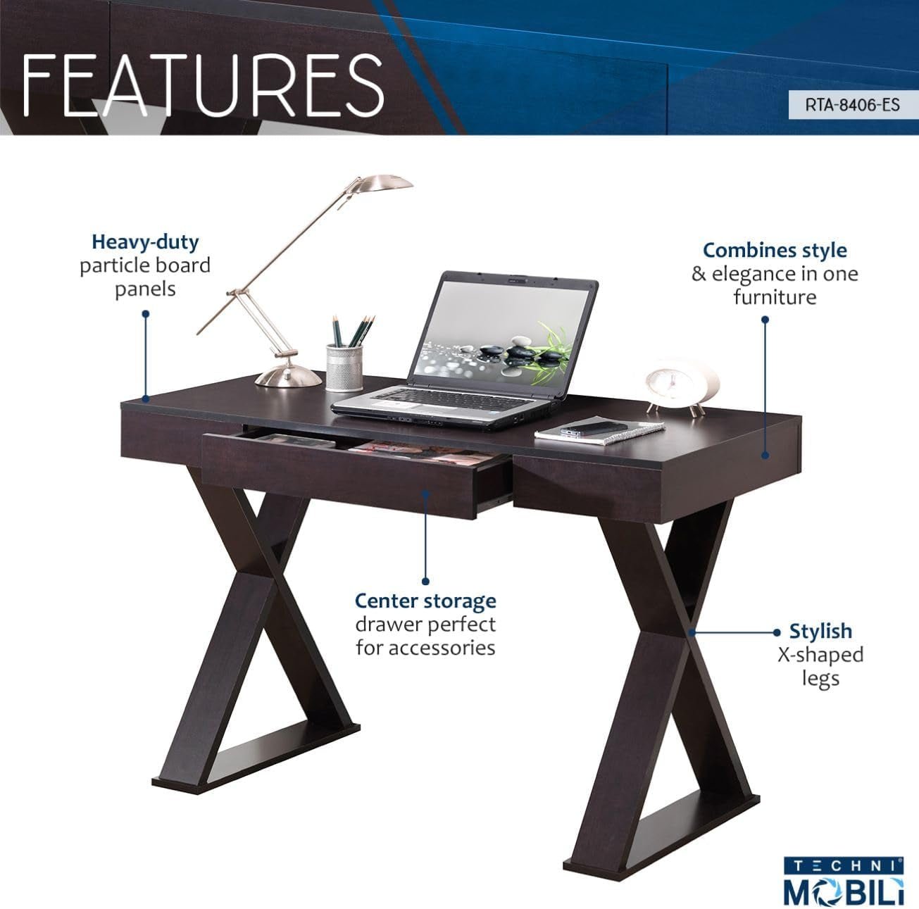 Trendy Espresso Writing Desk with Drawer and Storage-3