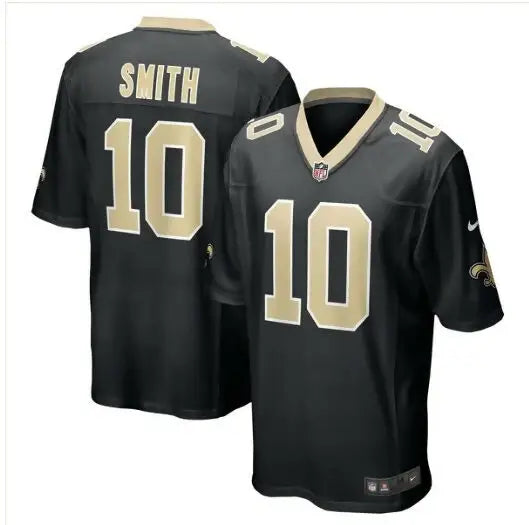 Black and gold Tre Quansmith New Orleans Saints Nike Game Jersey showcasing Saints Nike Game jersey