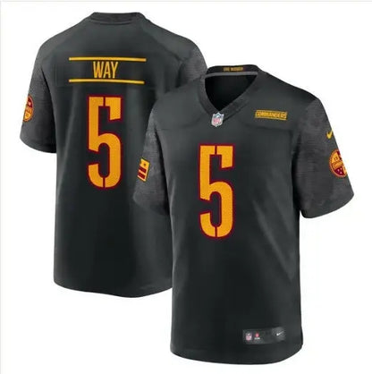 Black Tress Way Washington Commanders Nike Alternate Game Jersey with orange and red trim and WAY on the back