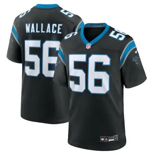 Black Trevin Wallace Carolina Panthers Nike Game Jersey displayed in product listing