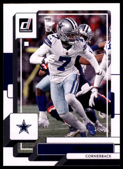 Football trading card of Trevon Diggs from 2022 Donruss series featuring Dallas Cowboys
