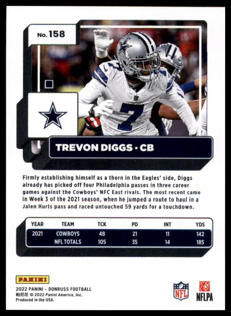 Trevon Diggs 2022 Donruss football card featuring Trevon Diggs of the Dallas Cowboys