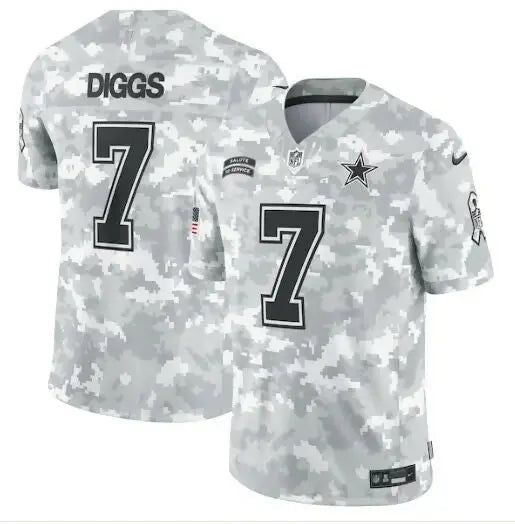 Dallas Cowboys Trevon Diggs #7 military appreciation jersey with gray and white digital camouflage pattern