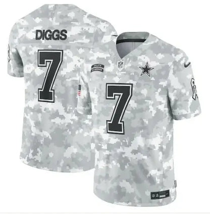 Dallas Cowboys Trevon Diggs #7 military appreciation jersey with gray and white digital camouflage pattern
