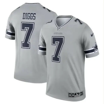Gray Dallas Cowboys Trevon Diggs #7 Nike Inverted Legend Jersey displayed on a product page