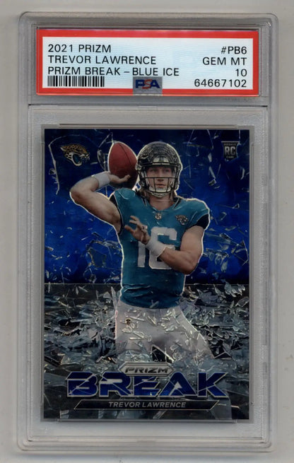 Trevor Lawrence 2021 Prizm Prizm Break Blue Ice 63/99 PSA 10 Gem Mint - Singles