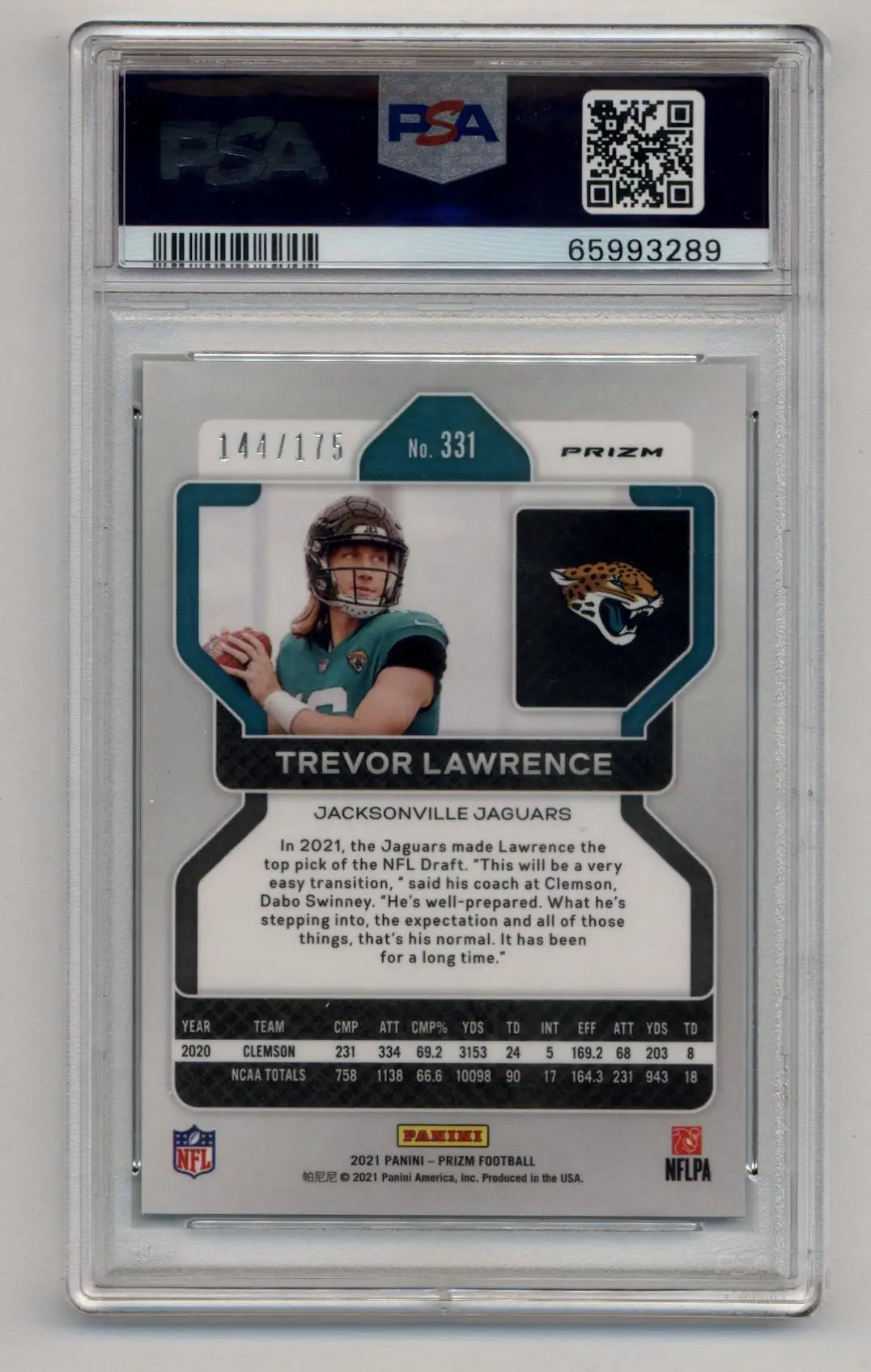 Trevor Lawrence 2021 Prizm Hyper Prizm #331 PSA 9 Mint - Singles
