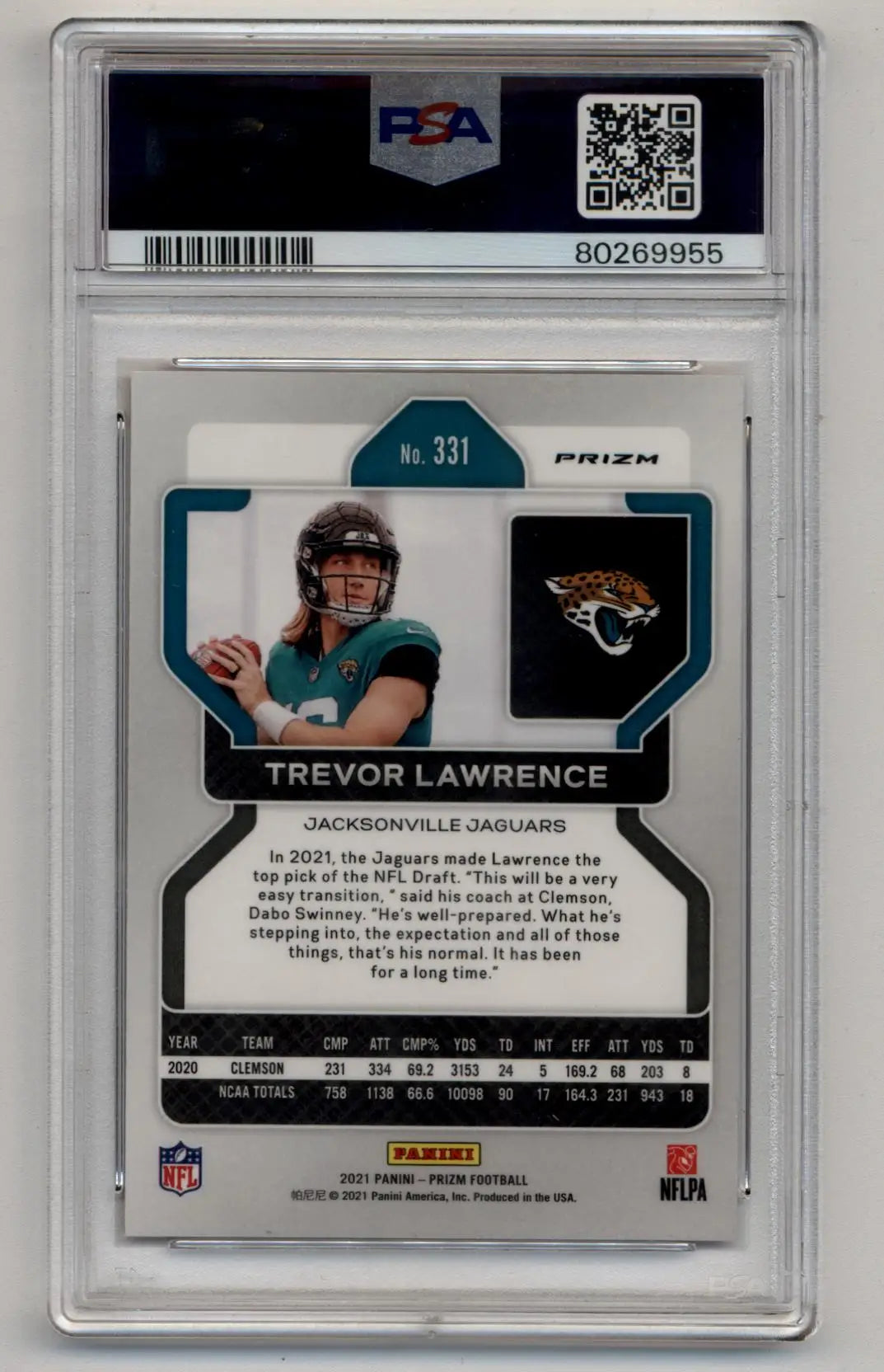 Trevor Lawrence 2021 Prizm Lazer Prizm #331 PSA 10 Gem Mint 9955 - Singles