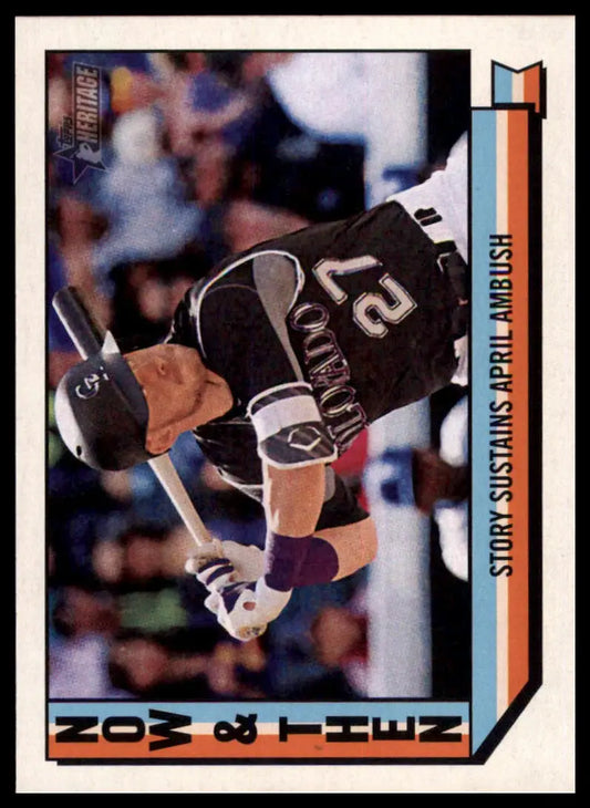 Baseball card of Trevor Story from Topps Heritage 2016 Now & Then series