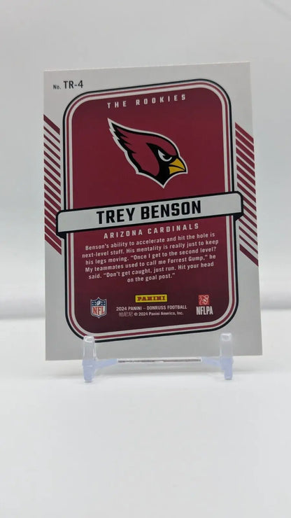Trey Benson Arizona Cardinals trading card from 2024 Panini Donruss The Rookies series