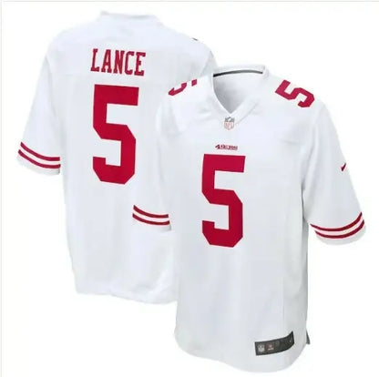 White San Francisco 49ers Trey Lance Nike Game Jersey with red numbers and lettering
