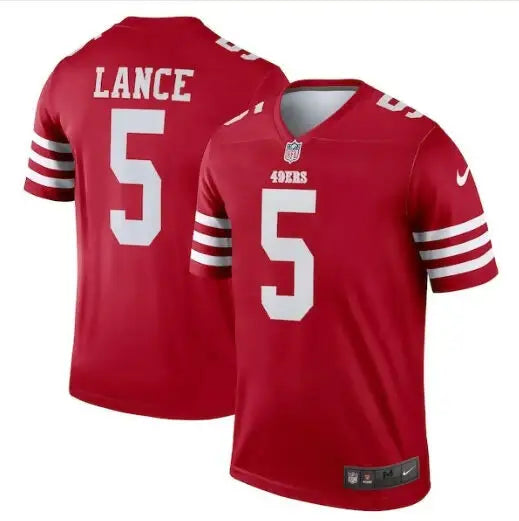 Red Trey Lance San Francisco 49ers Nike Legend Jersey with LANCE and number 5