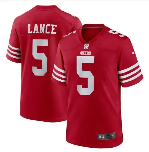 Red Trey Lance San Francisco 49ers Nike game jersey with LANCE and number 5 on back