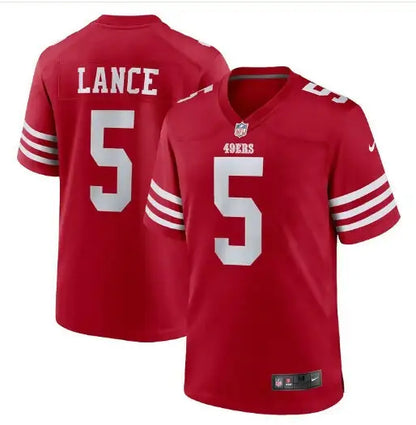 Red Trey Lance San Francisco 49ers Nike game jersey with LANCE and number 5 on back