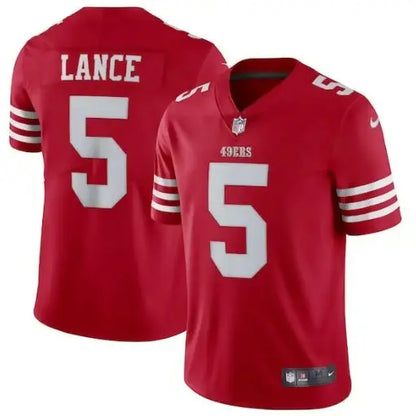 Red Trey Lance San Francisco 49ers Nike Vapor Limited Jersey with number 5 and LANCE on back