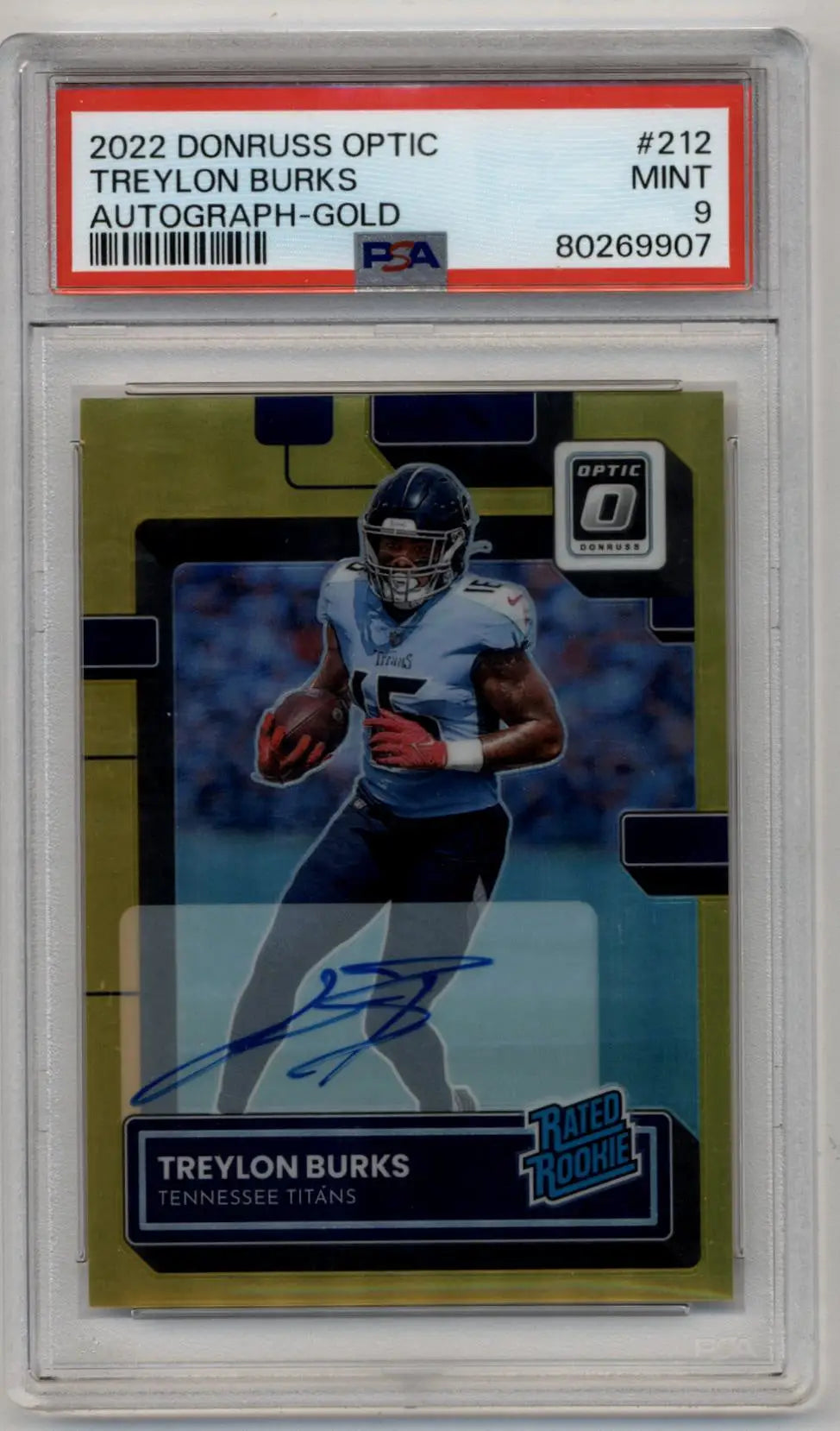Treylon Burks 2022 Donruss Optic Auto Gold football card PSA 9 Mint