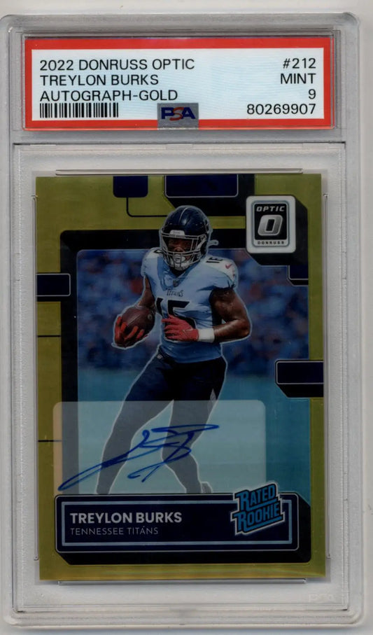 Treylon Burks 2022 Donruss Optic Auto Gold football card PSA 9 Mint