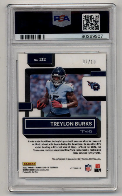 Treylon Burks 2022 Donruss Optic Auto Gold 02/10 PSA 9 Mint football card