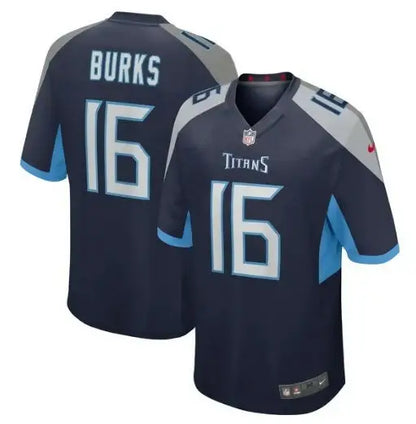 Dark blue Tennessee Titans Treylon Burks Nike Game Jersey with number 16 and grey accents