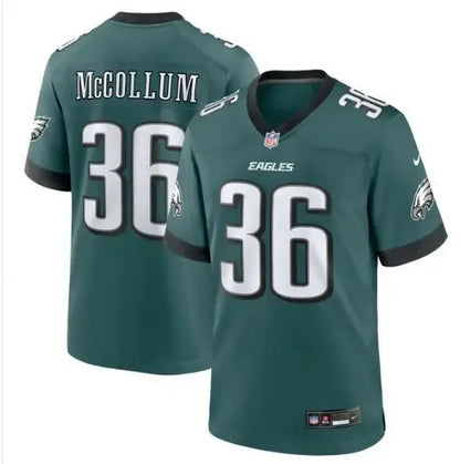 Teal green Tristin McCollum Eagles Nike midnight green football jersey front view