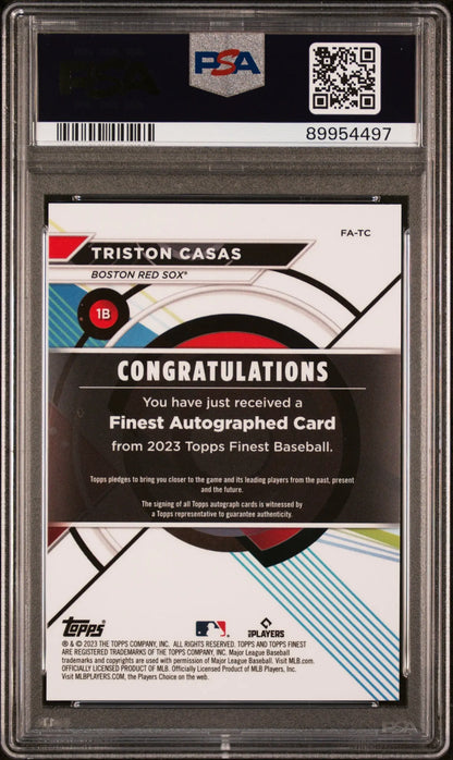 Back side of Triston Casas 2023 Topps Finest Blue Autograph PSA 10 trading card