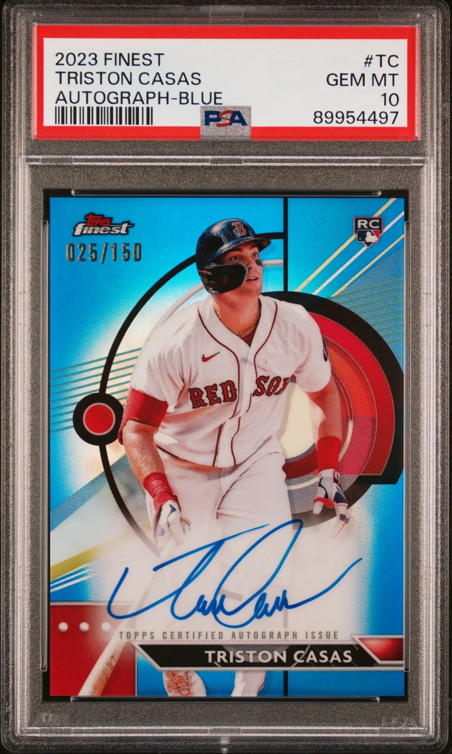 PSA-graded Triston Casas 2023 Topps Finest Blue Autograph card 025/150 Gem Mint quality