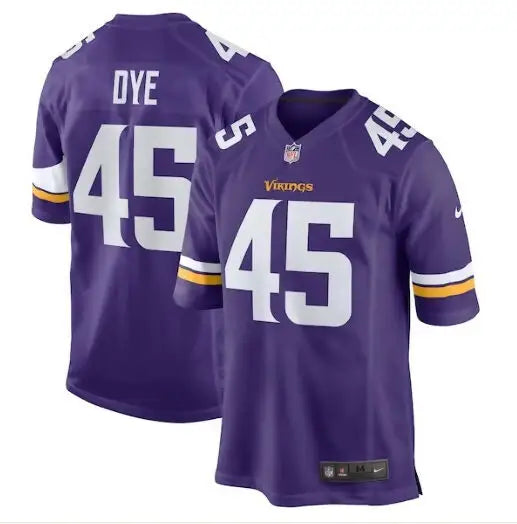 Purple Minnesota Vikings Troy Dye Nike Game Jersey with number 45 and DYE on the back