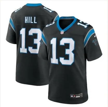 Black Carolina Panthers Troy Hill NFL jersey with number 13 and HILL on back