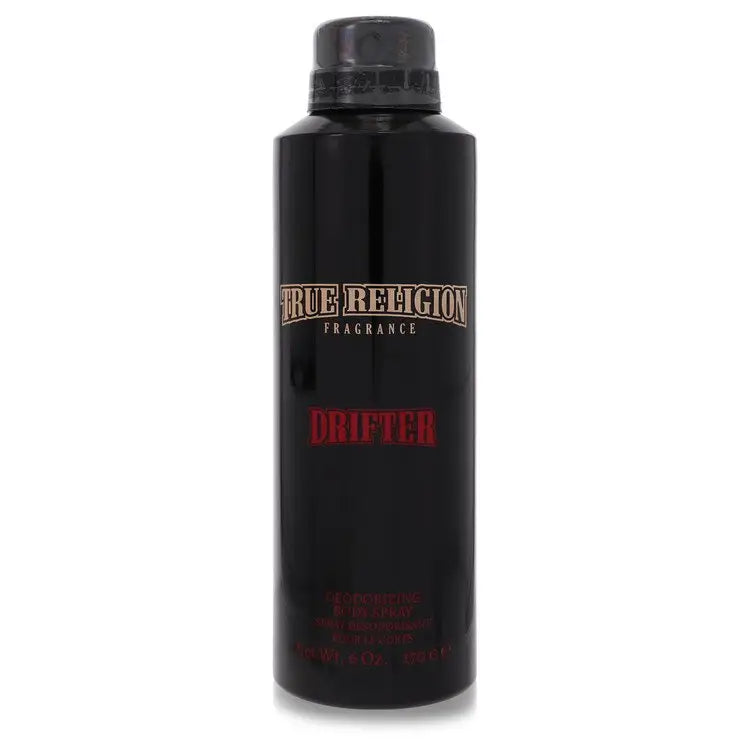 Black cylindrical spray bottle of True Religion Drifter fragrance deodorant