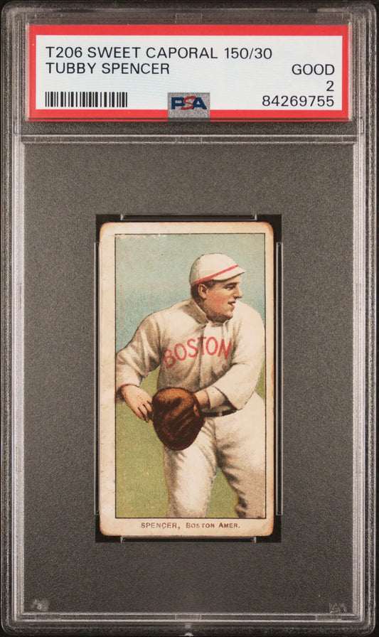 Vintage Tubby Spencer T206 Sweet Caporal baseball card in fielding pose