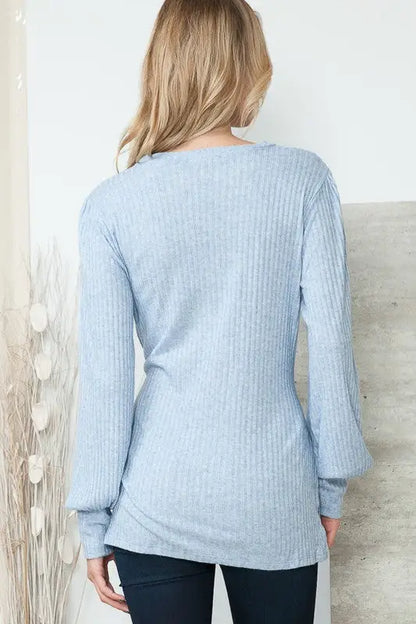 Light blue ribbed long-sleeve tunic top with waist tie from Tunic w/ Waist Tie -3 Colors USA