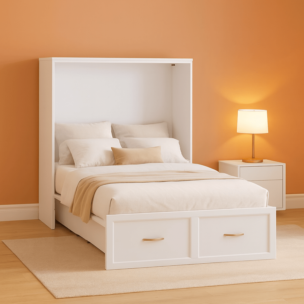 Twin Size Murphy Bed Cabinet with Storage Drawer & Charging Station – Foldable Bed Chest-0