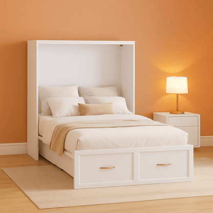 Twin Size Murphy Bed Cabinet with Storage Drawer & Charging Station – Foldable Bed Chest-0