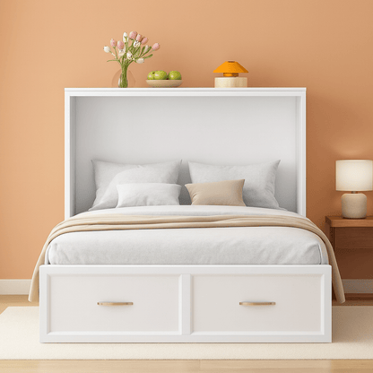 Twin Size Murphy Bed Cabinet with Storage Drawer & Charging Station – Foldable Bed Chest-2