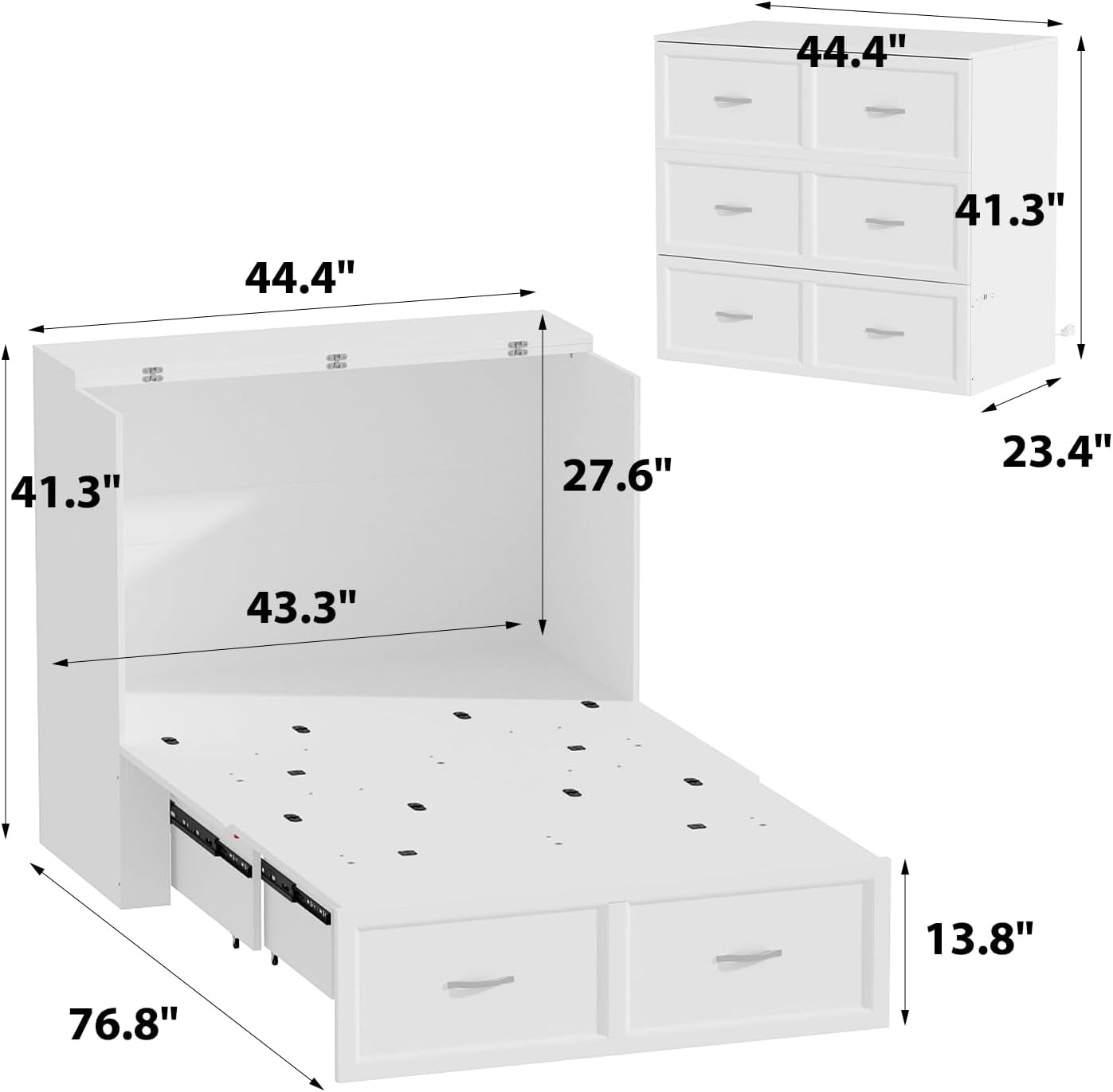 Twin Size Murphy Bed Cabinet with Storage Drawer & Charging Station – Foldable Bed Chest-3