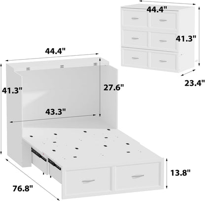 Twin Size Murphy Bed Cabinet with Storage Drawer & Charging Station – Foldable Bed Chest-3