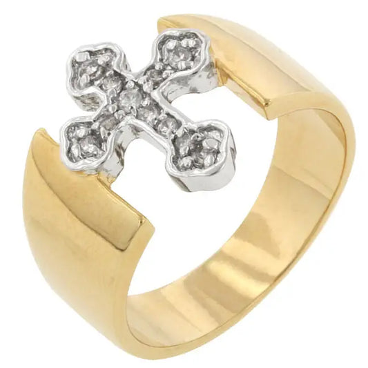 Two-tone Finish Cross Ring - Rings