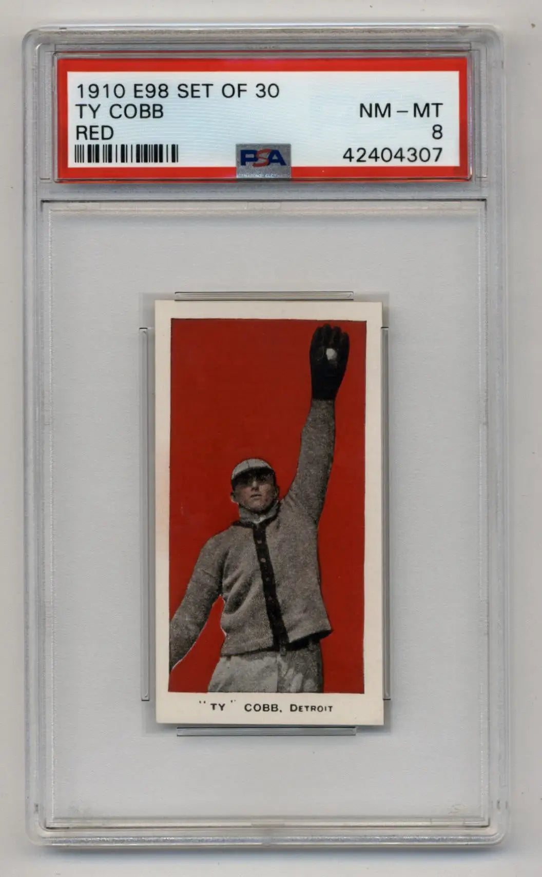1910 E98 Ty Cobb Red baseball card graded PSA 8 from the E98 set