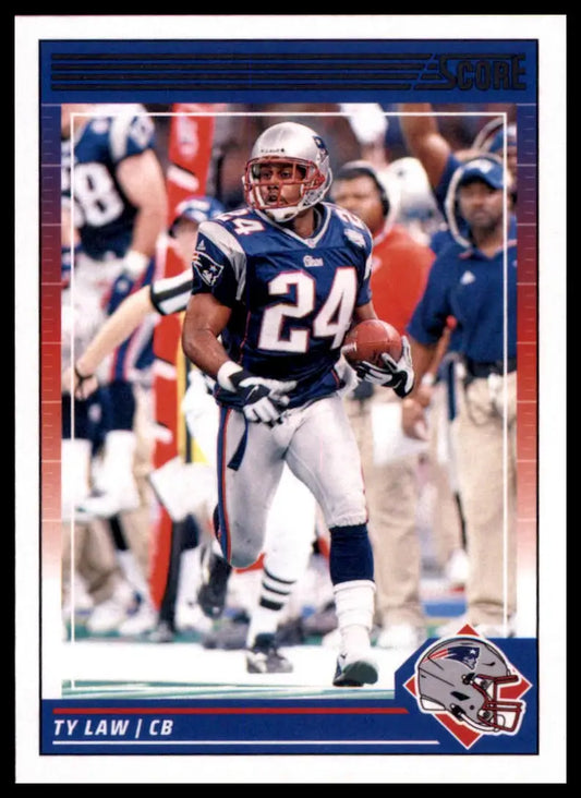 Ty Law football card from 2024 Score series featuring New England Patriots player