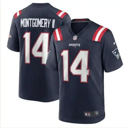 Dark blue Ty Montgomery New England Patriots Nike Game Jersey with number 14 and name on back