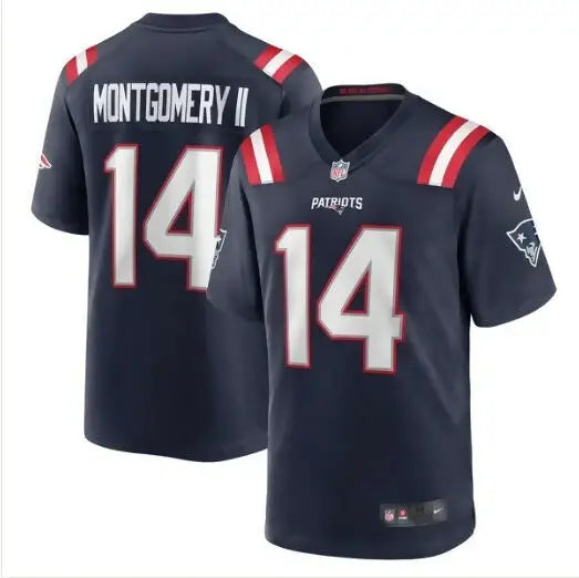 Dark blue Ty Montgomery New England Patriots Nike Game Jersey with number 14 and name on back