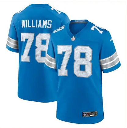 Blue Tyleik Williams Detroit Lions NFL Draft Game Jersey with white numbers and name