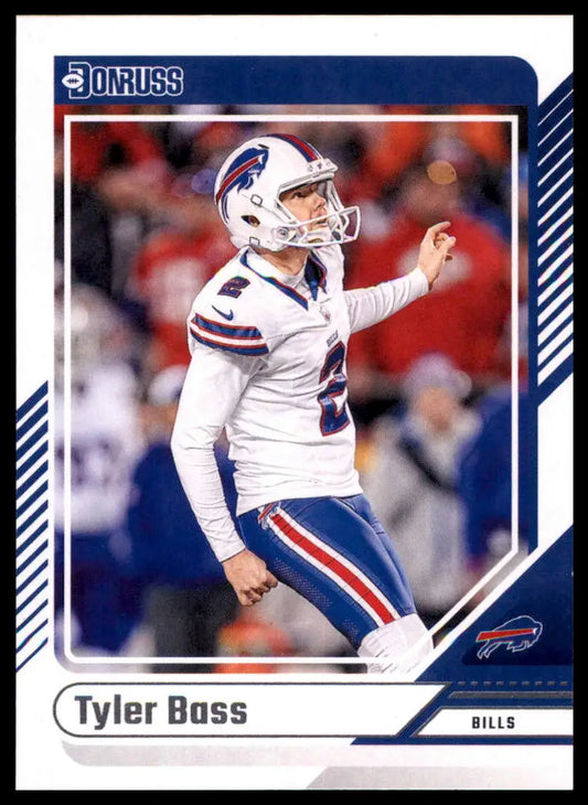 Tyler Bass football card from 2024 Donruss series featuring Buffalo Bills player